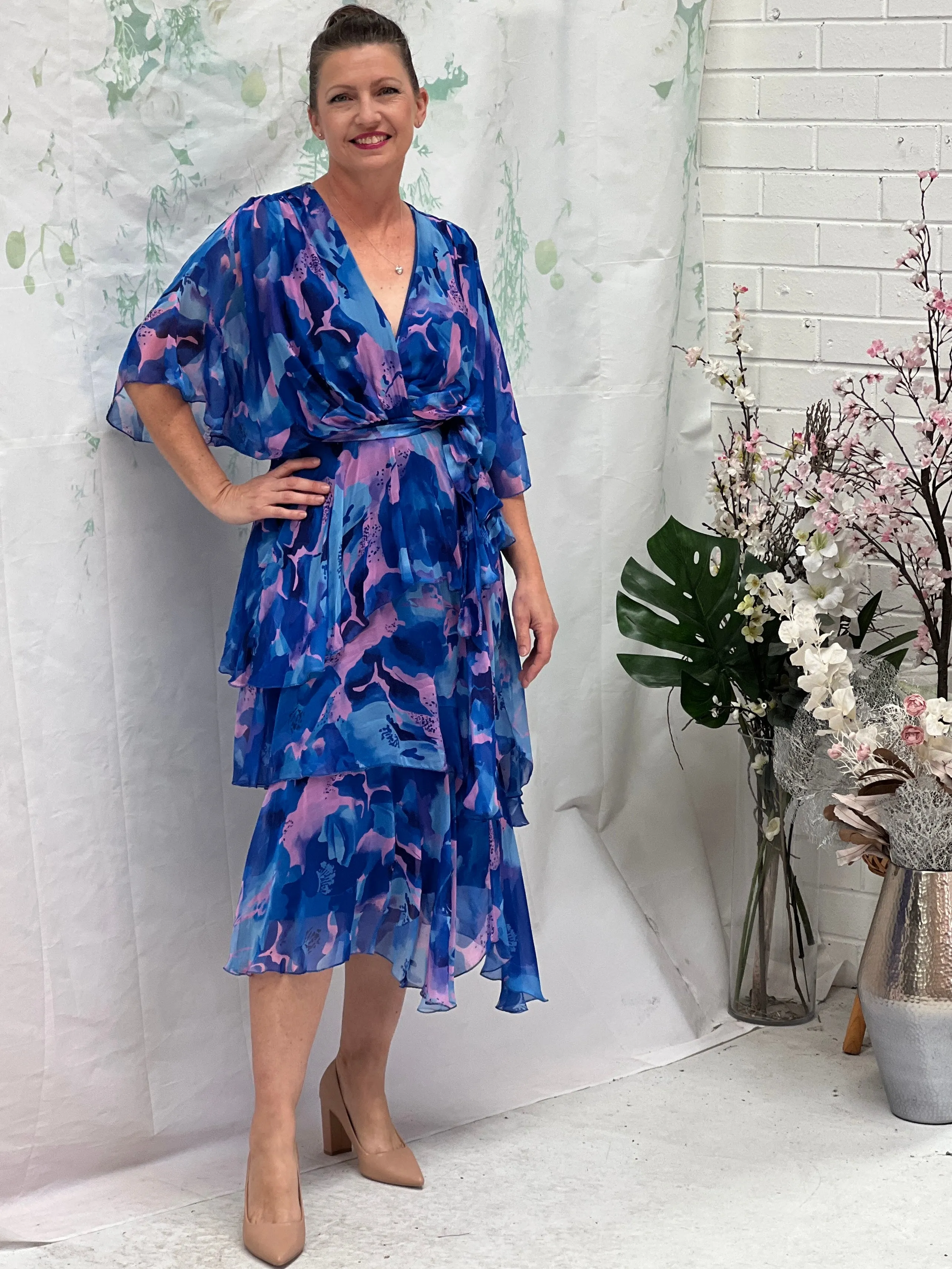 Clara Blue Abstract Silk Dress