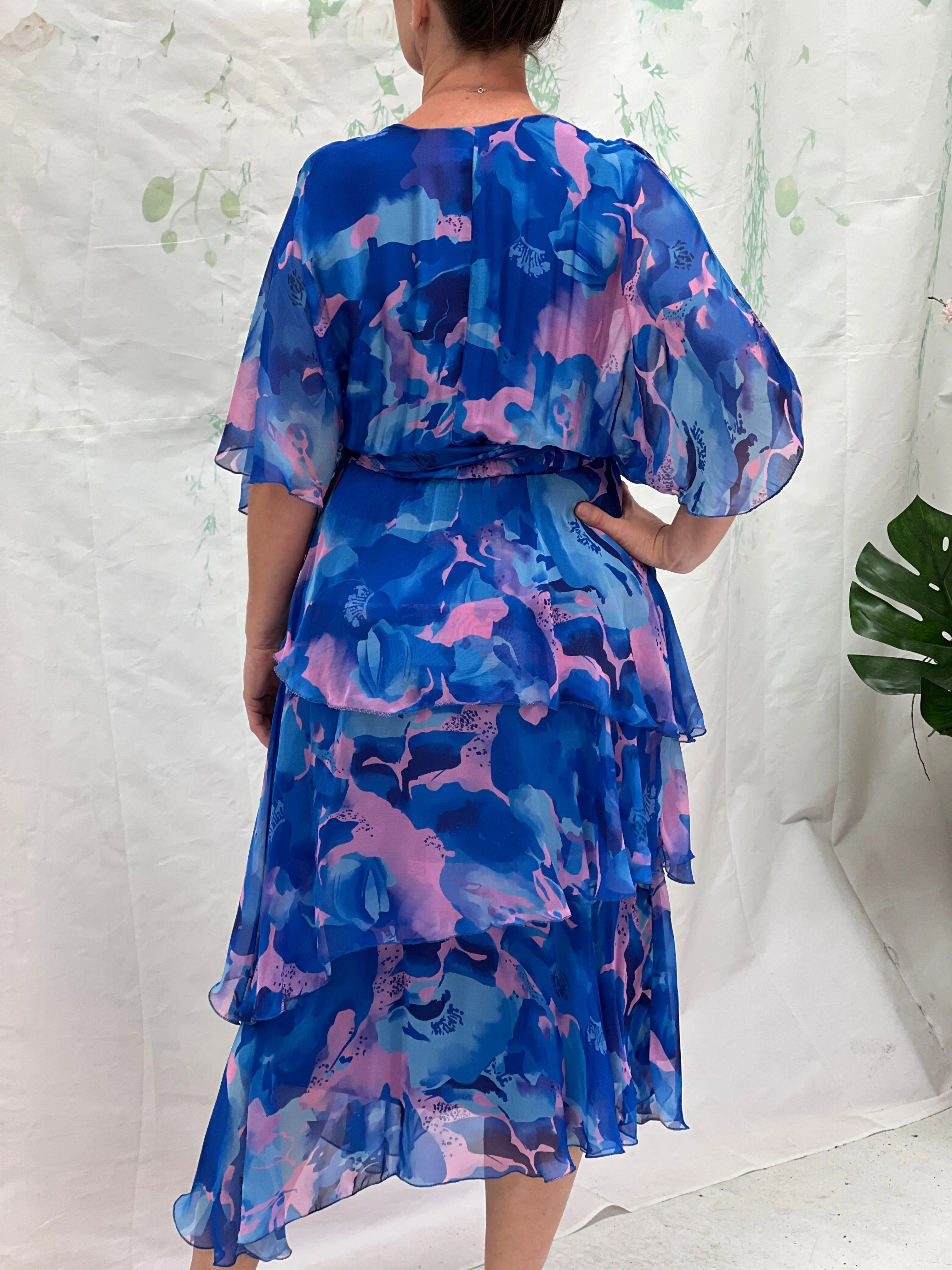 Clara Blue Abstract Silk Dress
