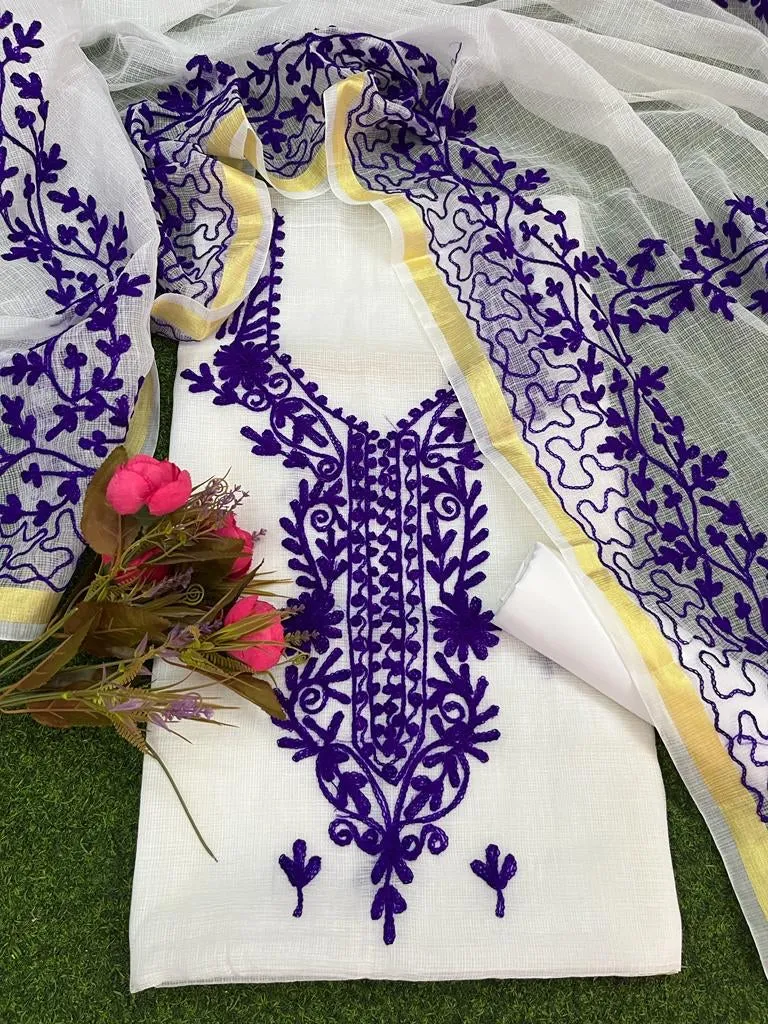 Classic Kota Doriya Embridery Work Suit In White (Copy)