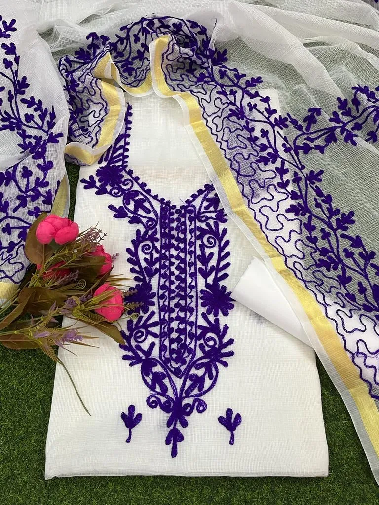 Classic Kota Doriya Embridery Work Suit In White (Copy)