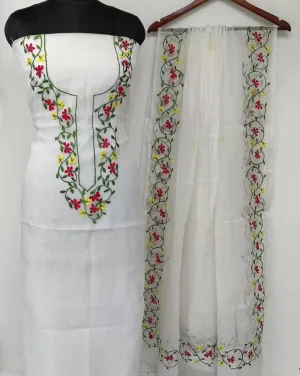 Classic Kota Doriya Embroidery Work Suit In White