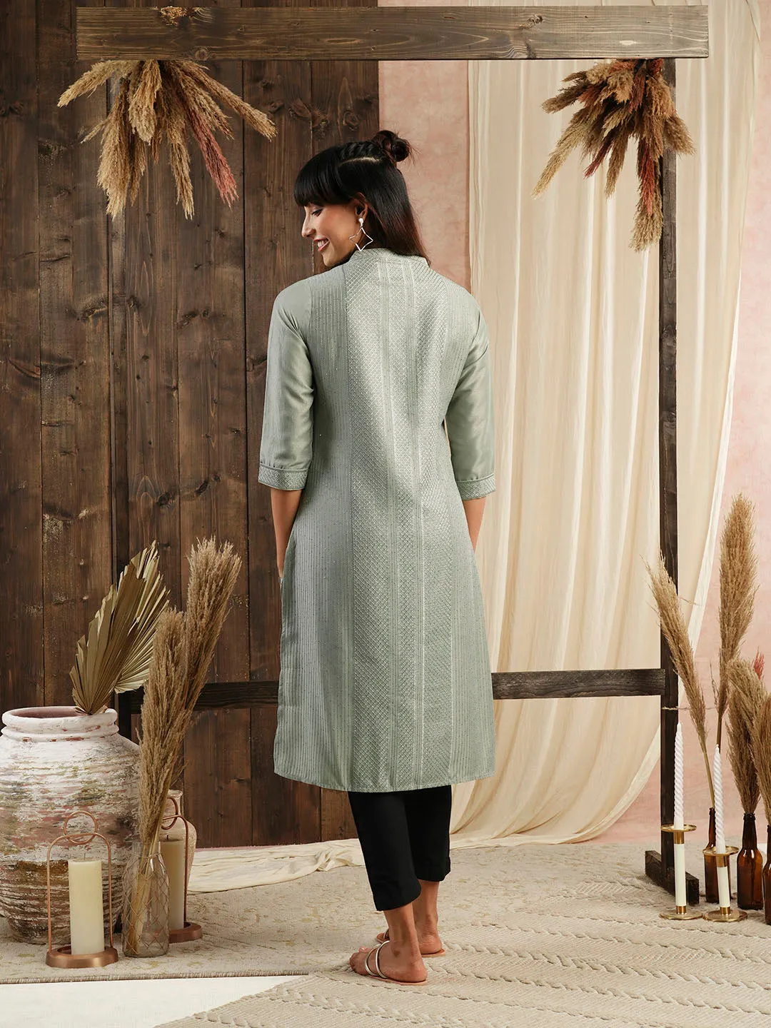 Comfort Fit Olive Chanderi Silk Kurta for Women Online - Zola