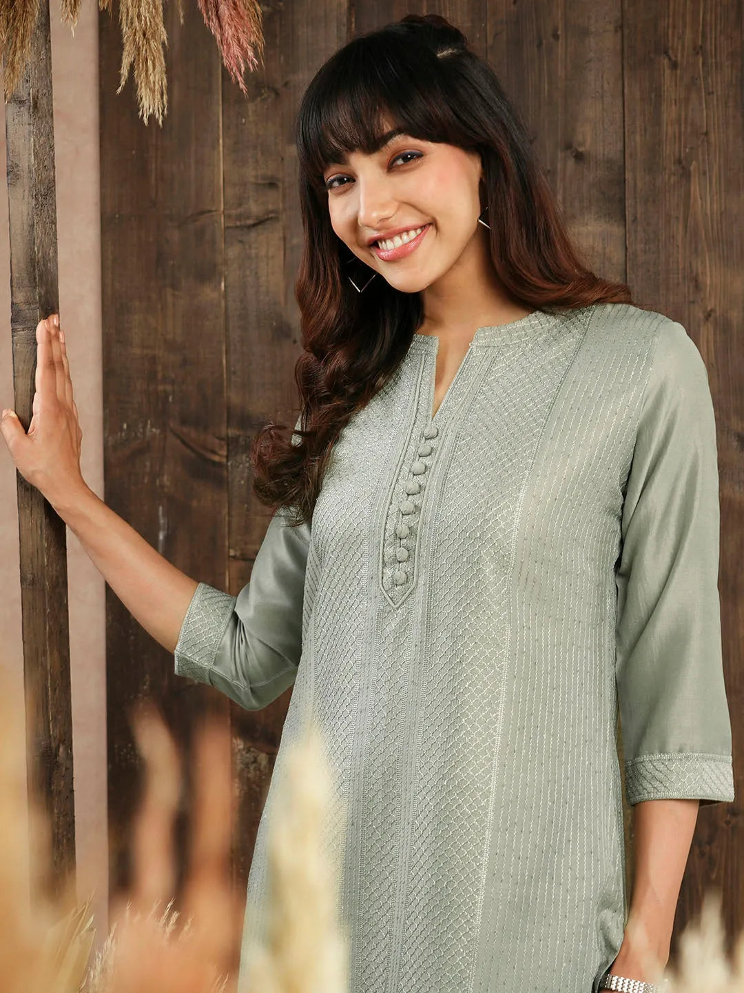 Comfort Fit Olive Chanderi Silk Kurta for Women Online - Zola
