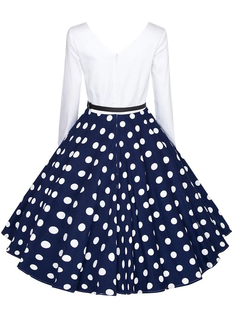 Cotton V Back Long Sleeve 50s Flapper Dress