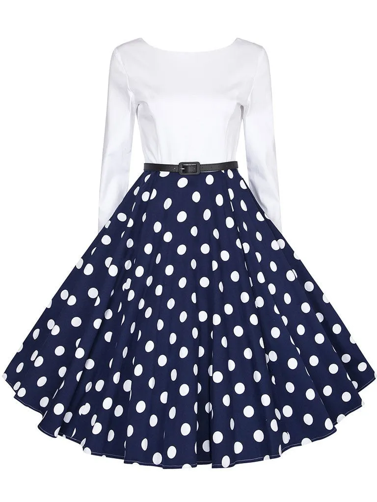 Cotton V Back Long Sleeve 50s Flapper Dress