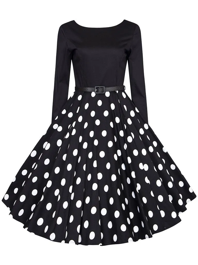 Cotton V Back Long Sleeve 50s Flapper Dress