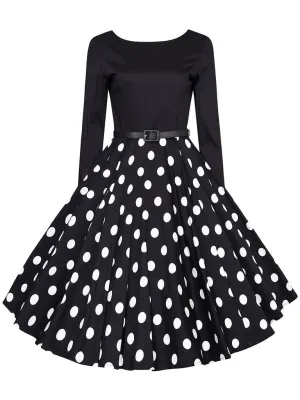 Cotton V Back Long Sleeve 50s Flapper Dress