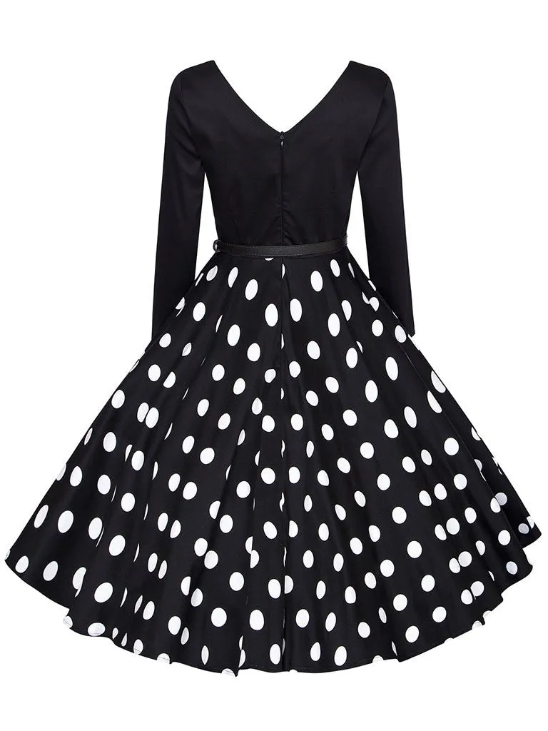 Cotton V Back Long Sleeve 50s Flapper Dress
