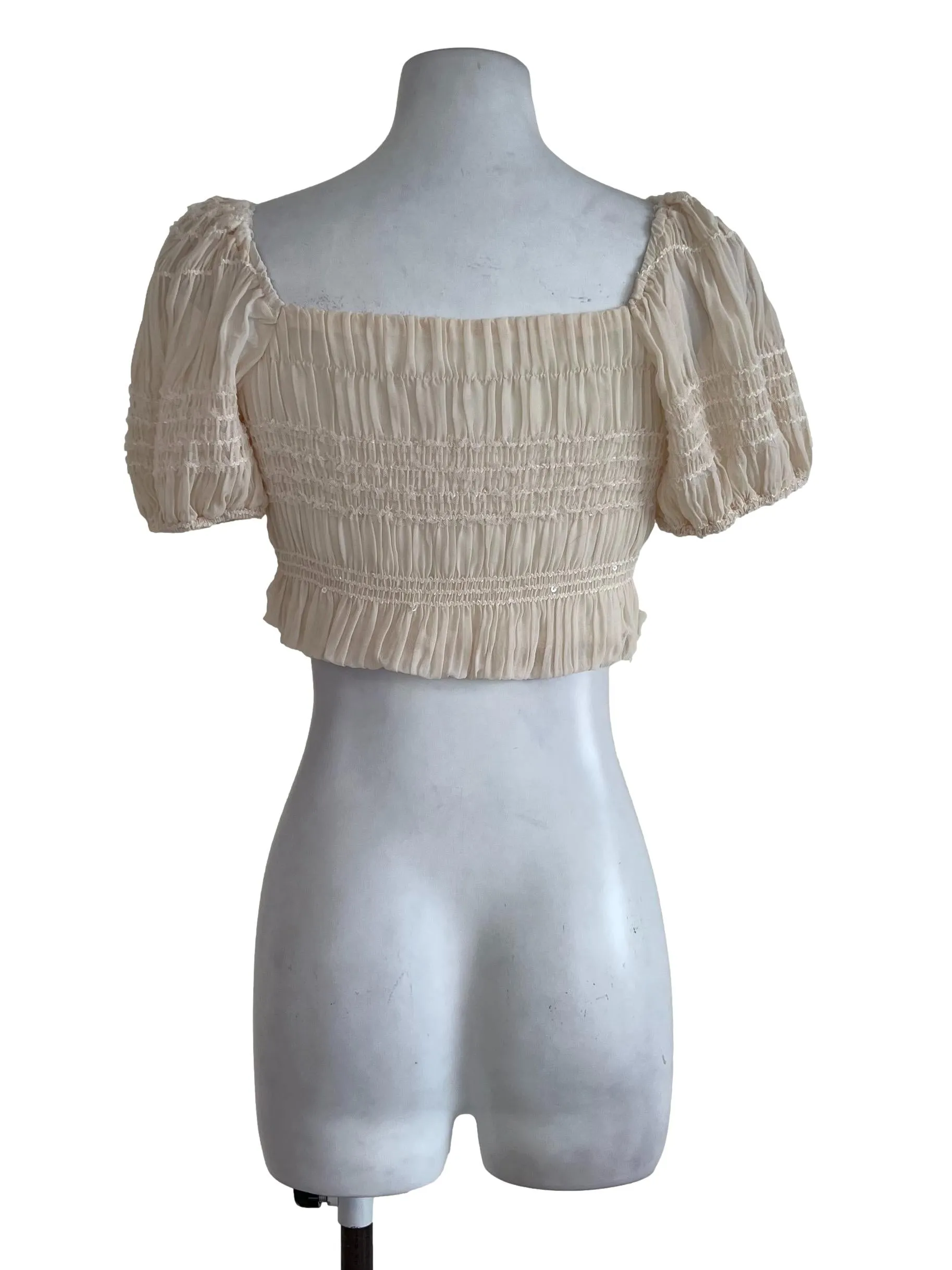 Cream Pleated Ruffle Top