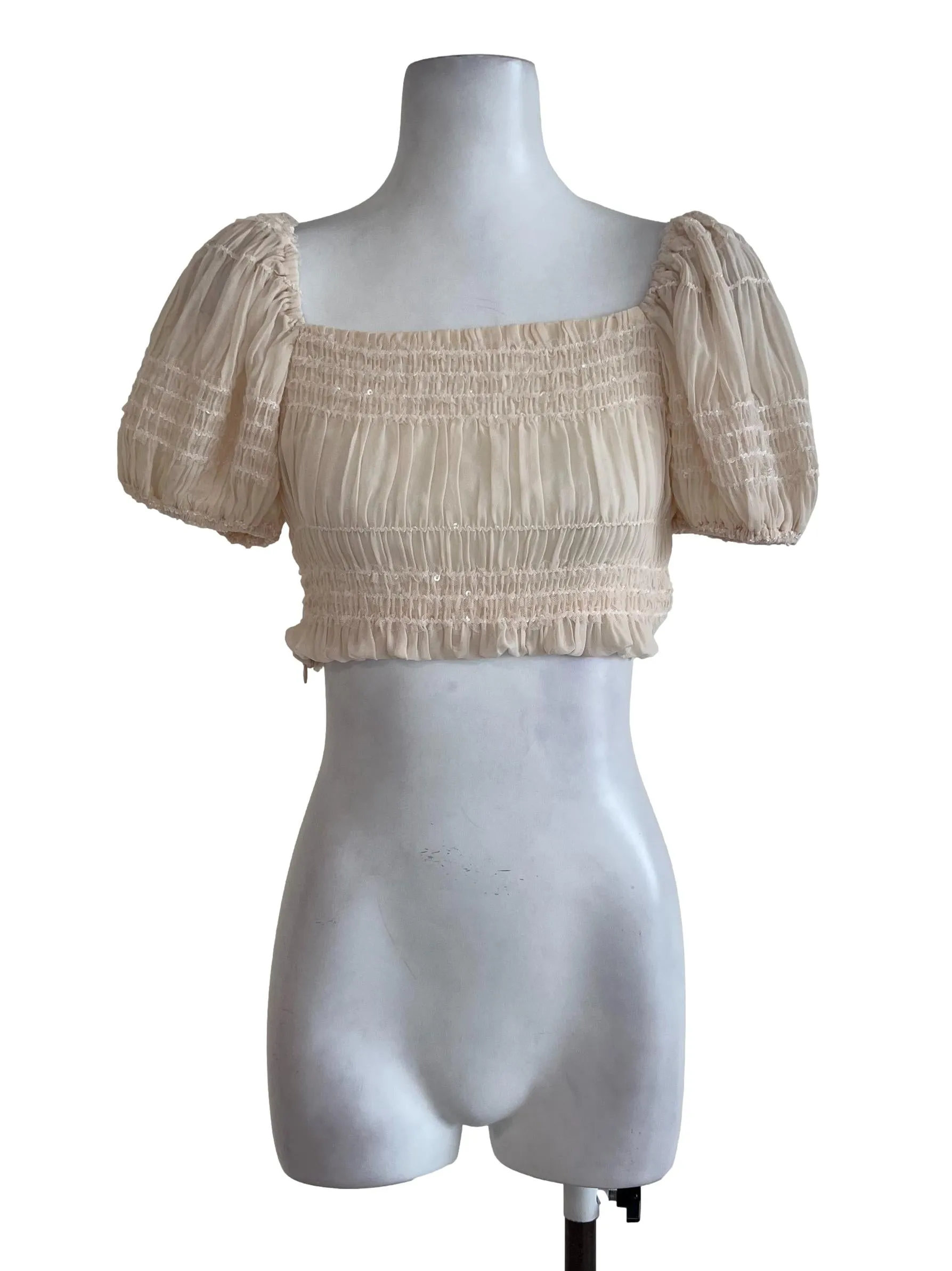Cream Pleated Ruffle Top