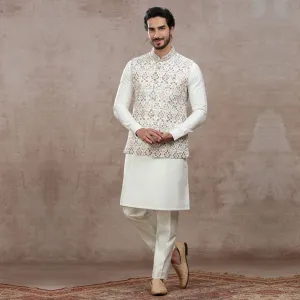 Creamed Pearl Bandi Kurta Set
