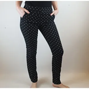 Cue black straight leg pants with white polka dots size 6