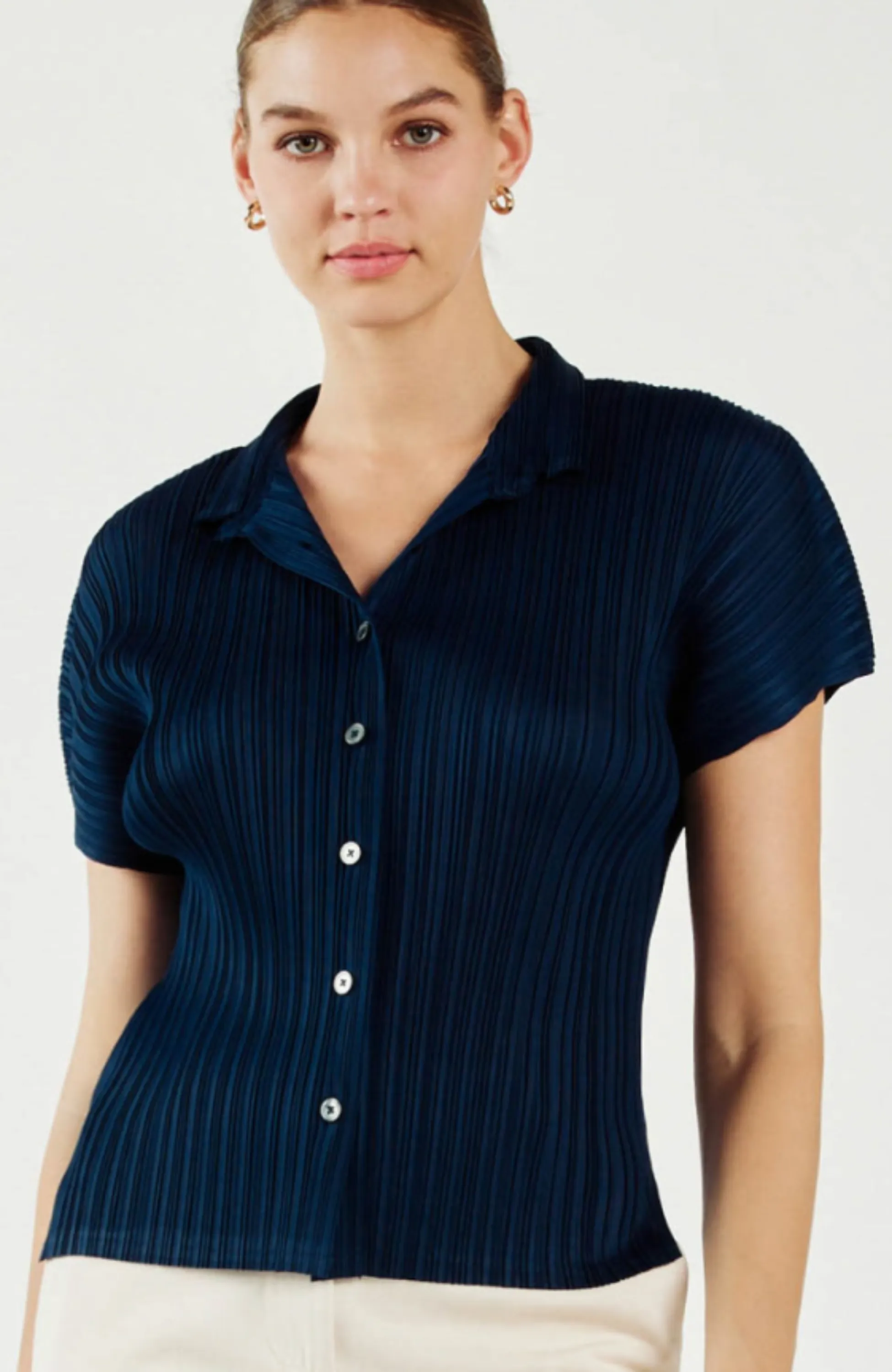 Current Air - Plisse Button Down Top