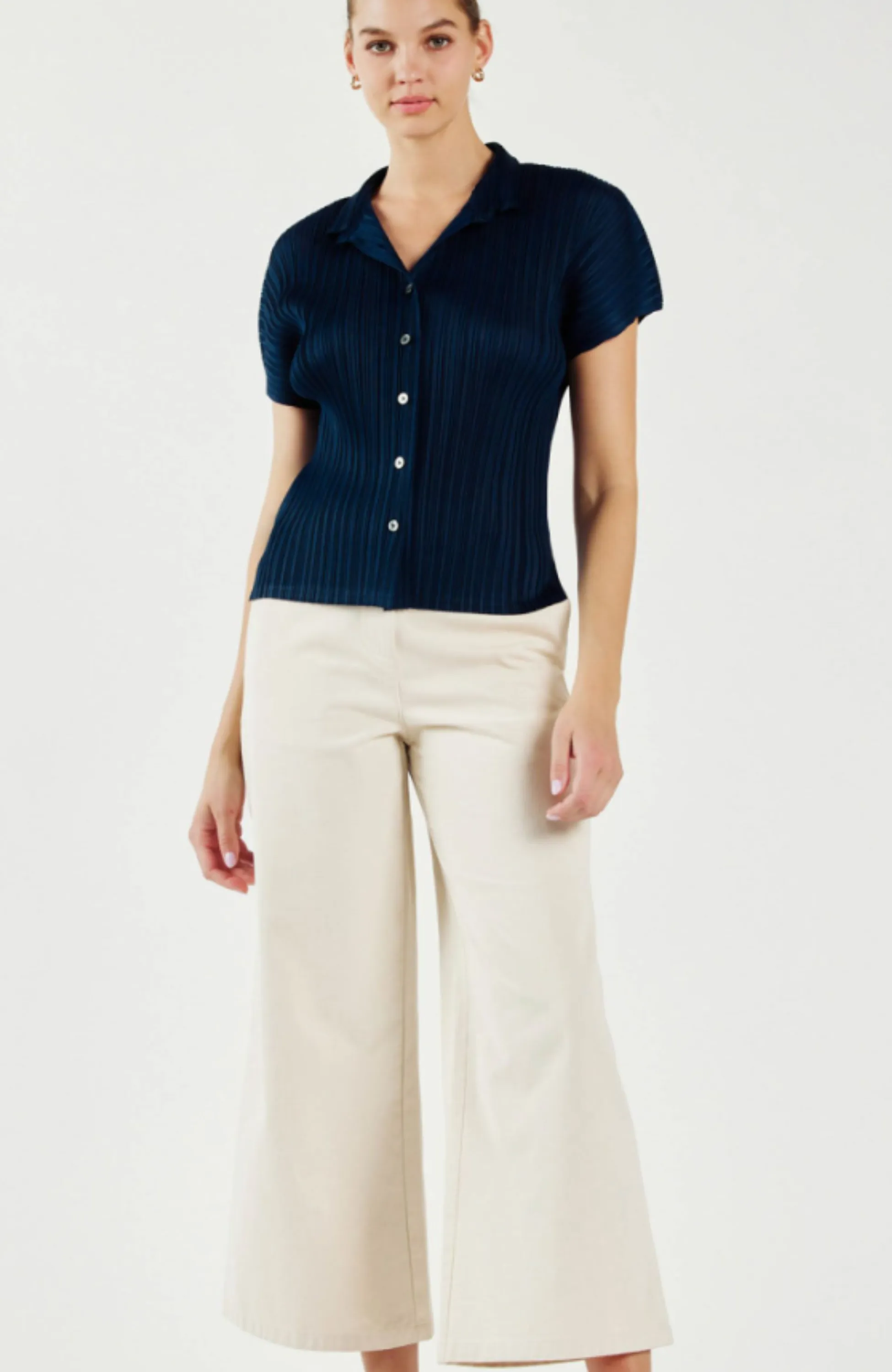 Current Air - Plisse Button Down Top