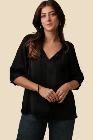 Current Air Sarai Soft Crinkle Blouse (Black) XS