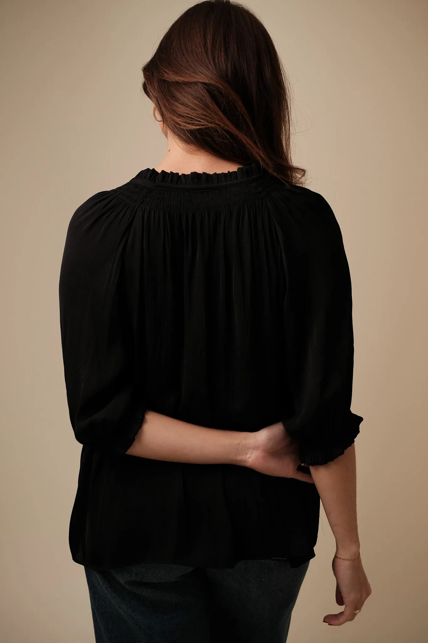Current Air Sarai Soft Crinkle Blouse (Black) XS
