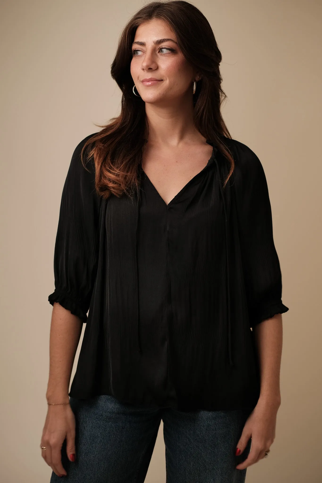 Current Air Sarai Soft Crinkle Blouse (Black) XS