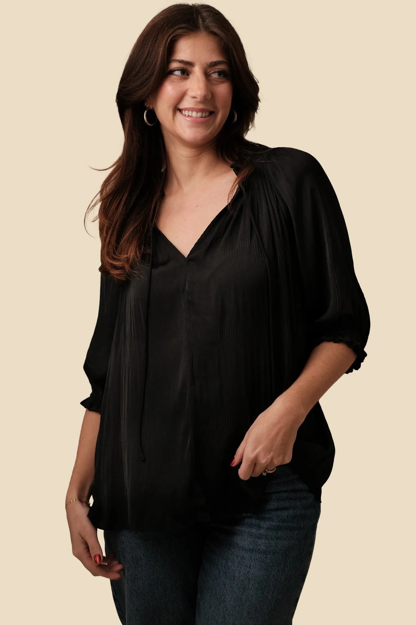 Current Air Sarai Soft Crinkle Blouse (Black) XS