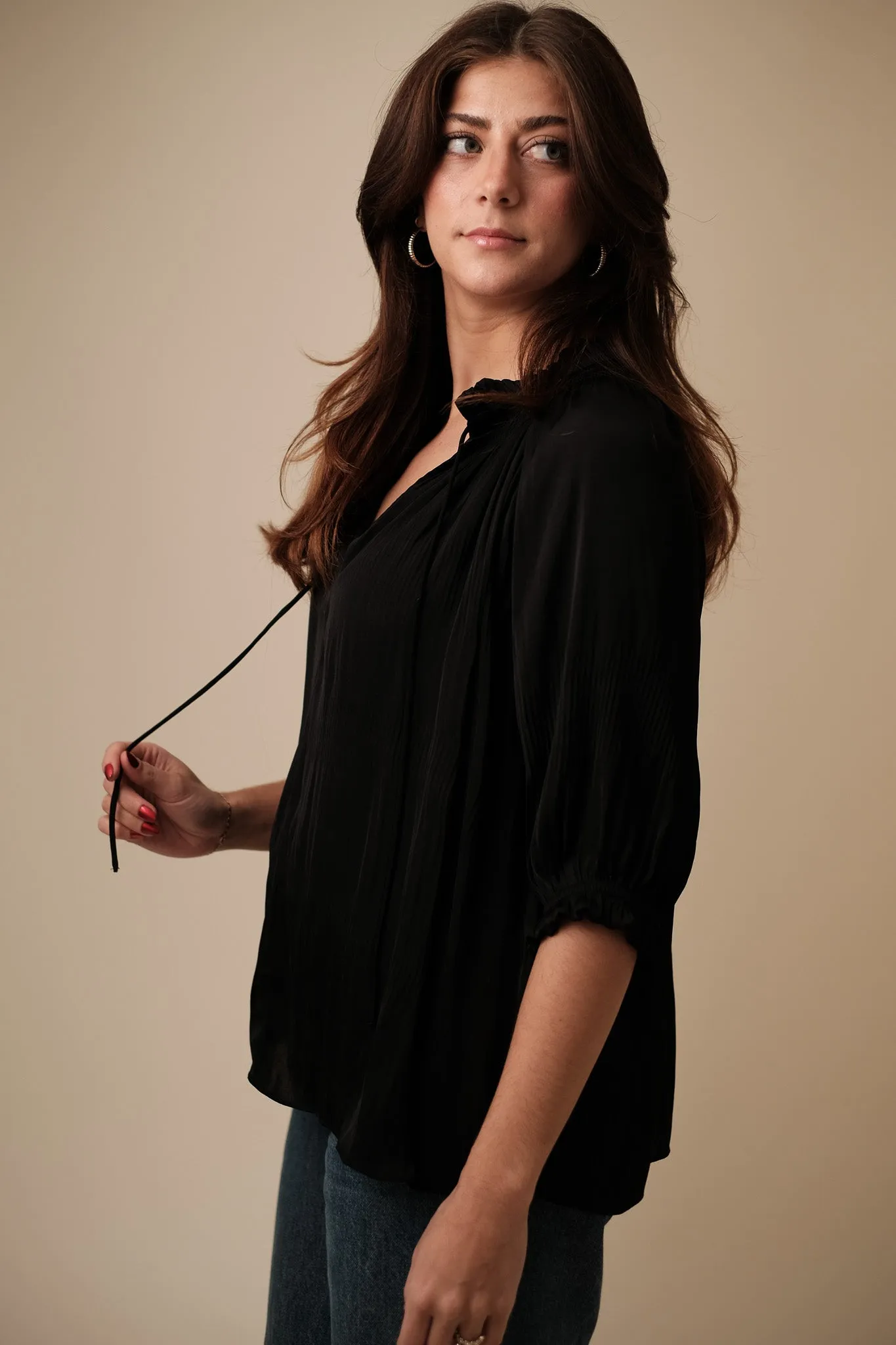 Current Air Sarai Soft Crinkle Blouse (Black) XS