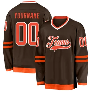 Custom Brown Orange-White Hockey Jersey