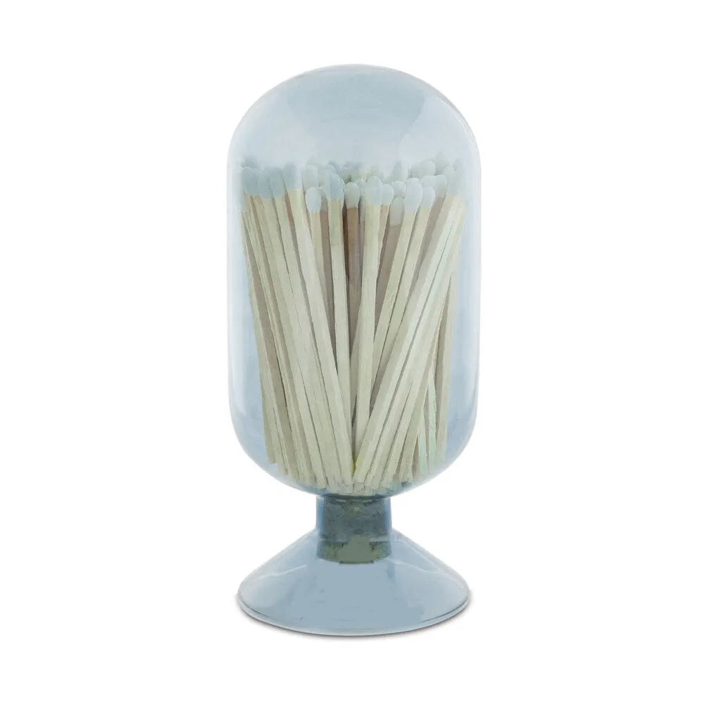 (D) Judaica Glass Bottle Matches Holder with Striker (Blue)