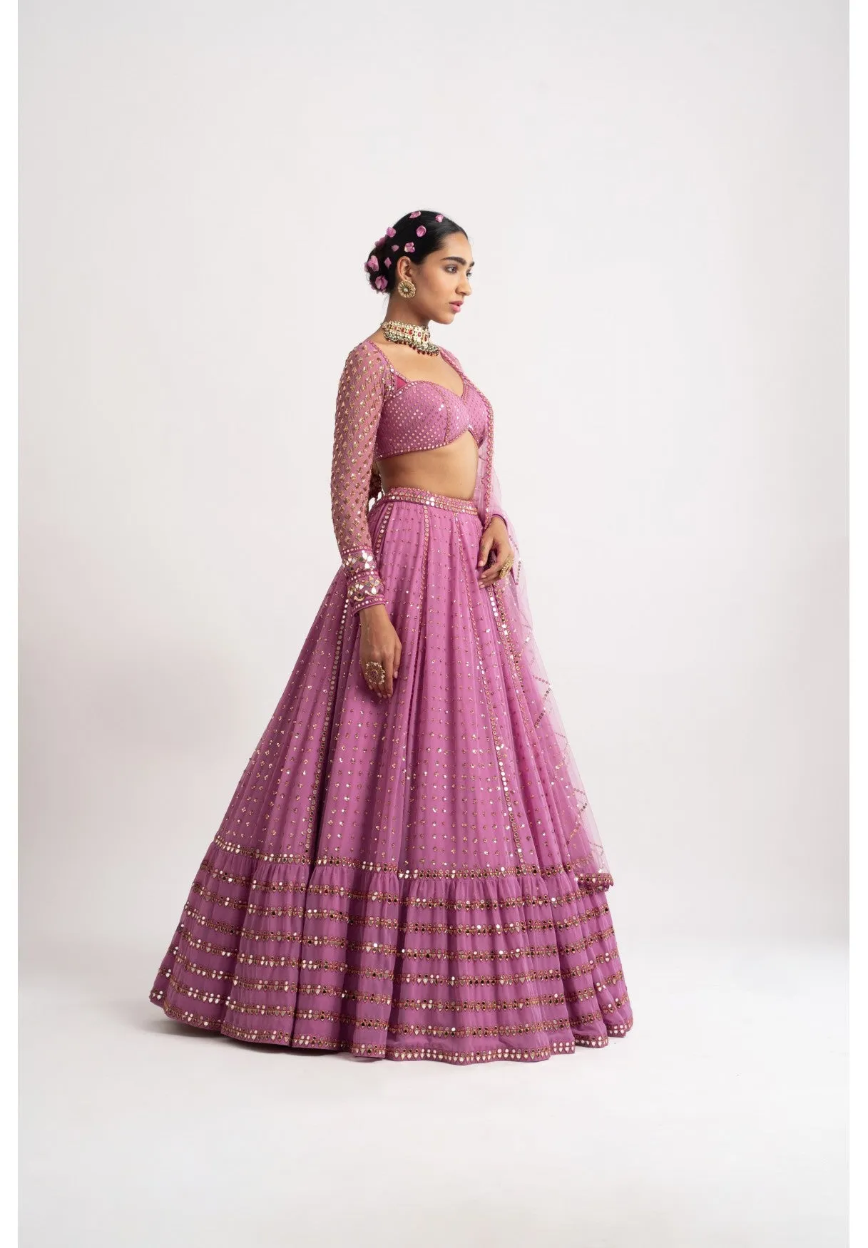 Dark Blush Single Tier Lehenga Set