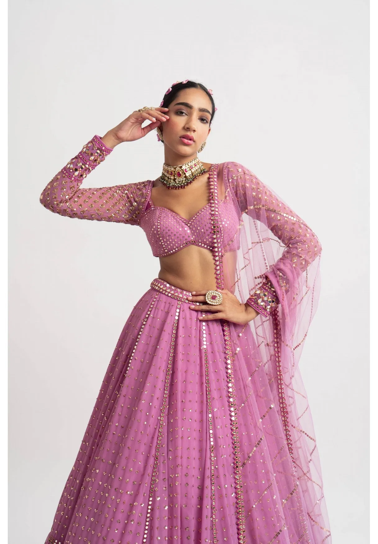 Dark Blush Single Tier Lehenga Set