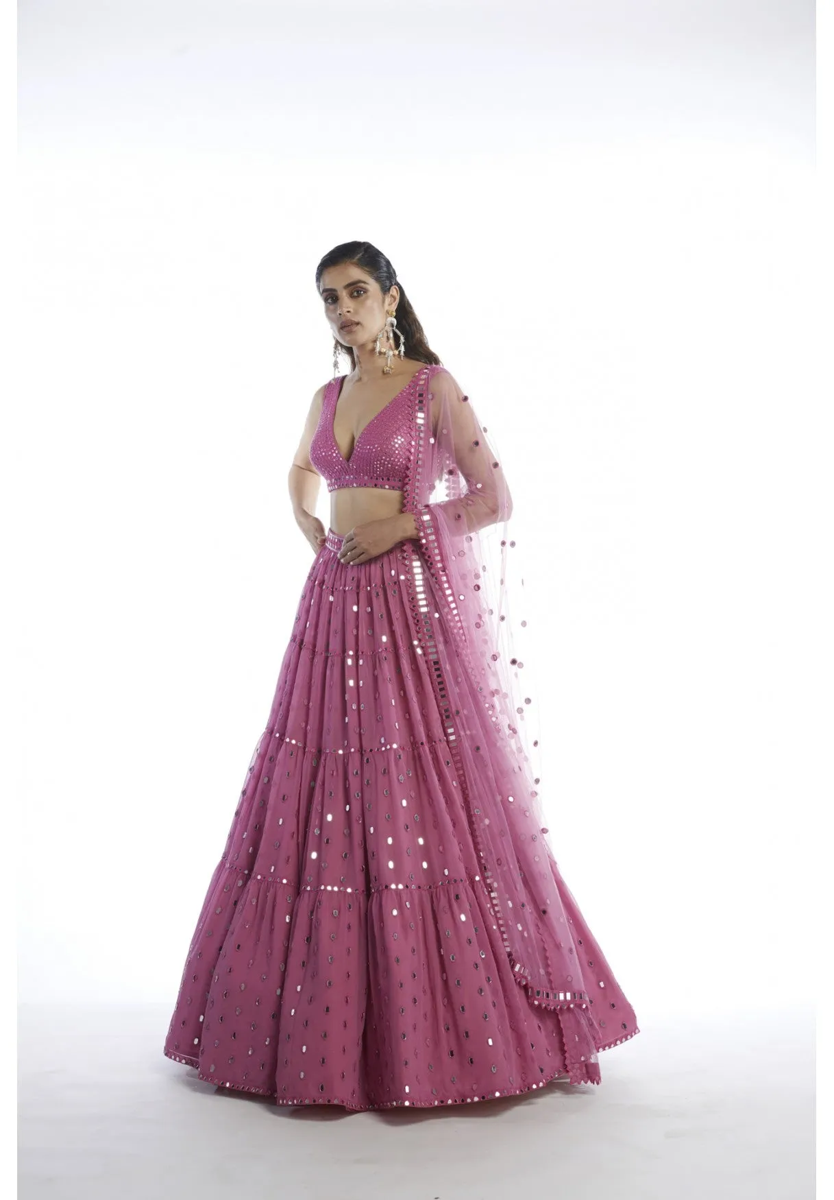 Dark Blush Tier Lehenga Set