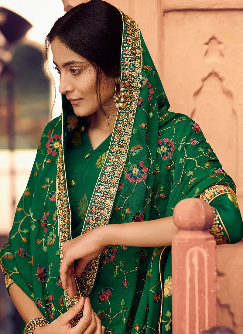 Dark Green Multi Embroidered Gharara Suit