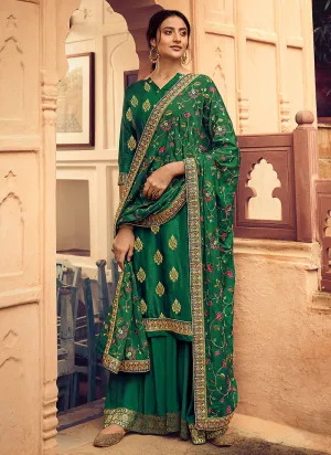 Dark Green Multi Embroidered Gharara Suit