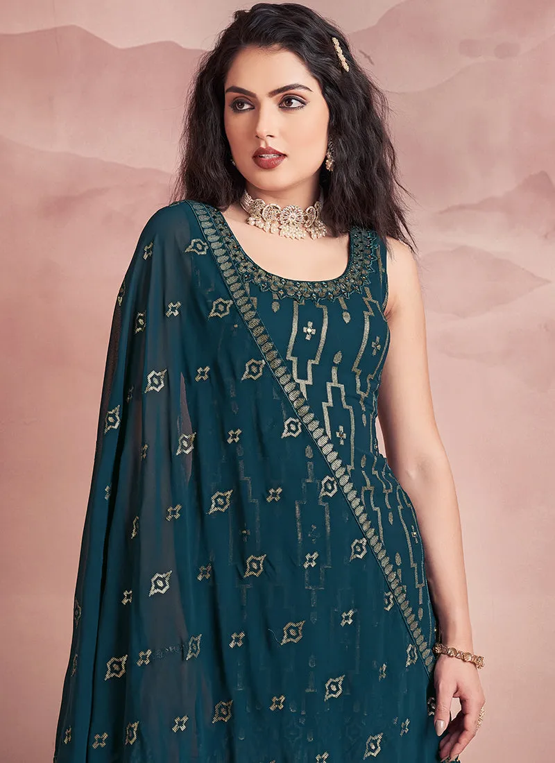 Dark Green Sequence Embroidery Gharara Style Suit