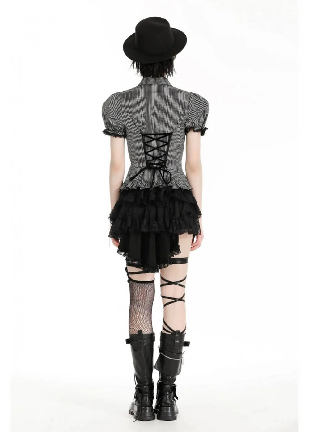 Dark In Love Lovett Cat Cameo Stripe Blouse Gray