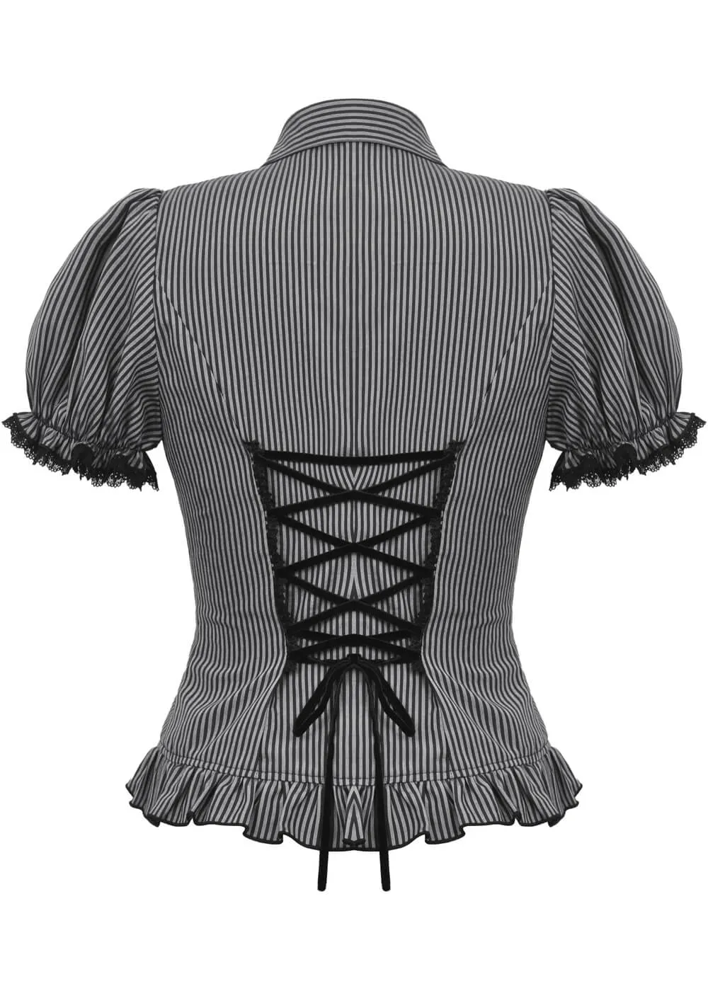Dark In Love Lovett Cat Cameo Stripe Blouse Gray