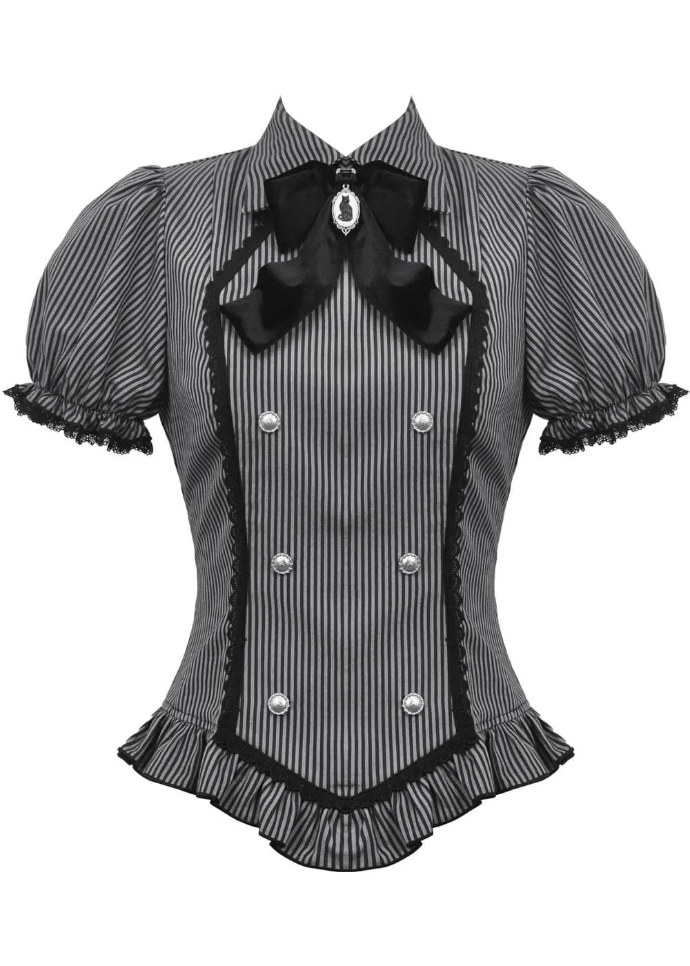 Dark In Love Lovett Cat Cameo Stripe Blouse Gray