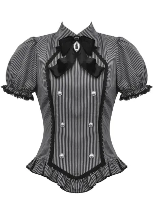 Dark In Love Lovett Cat Cameo Stripe Blouse Gray