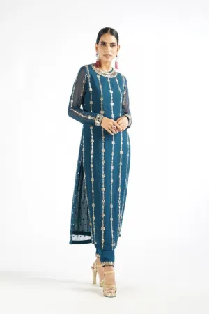 Dark Teal Embellished Pant Kurta Set