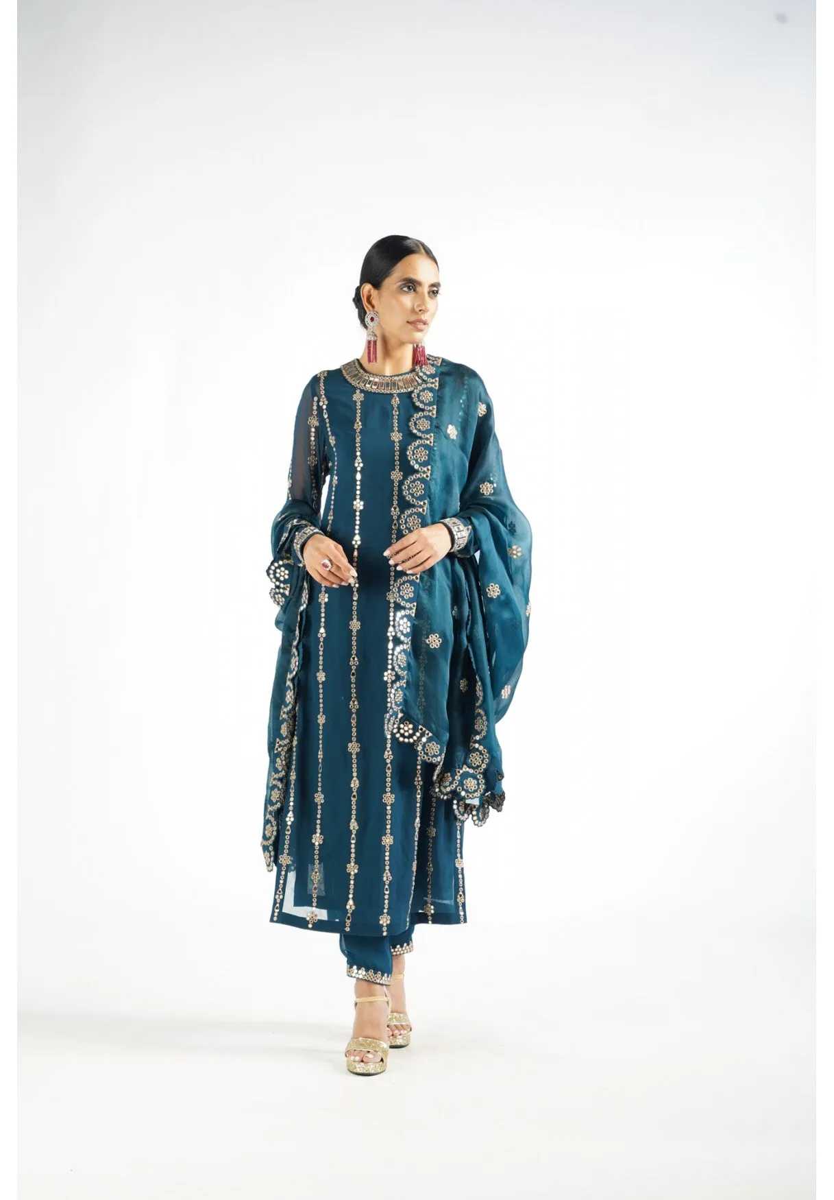 Dark Teal Embellished Pant Kurta Set