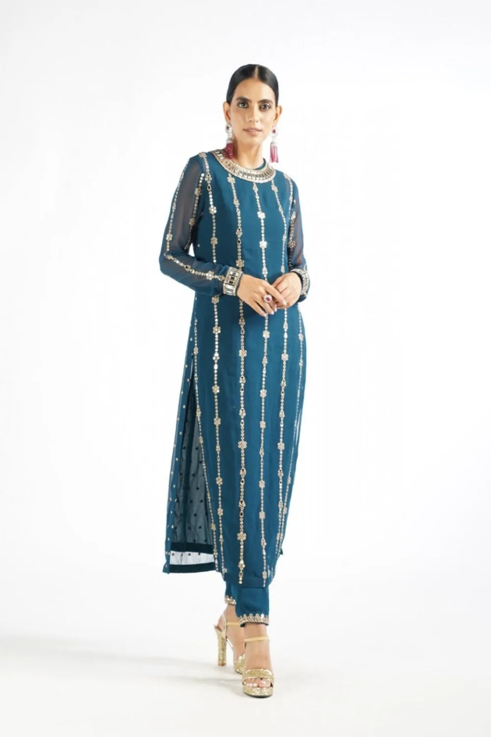 Dark Teal Embellished Pant Kurta Set
