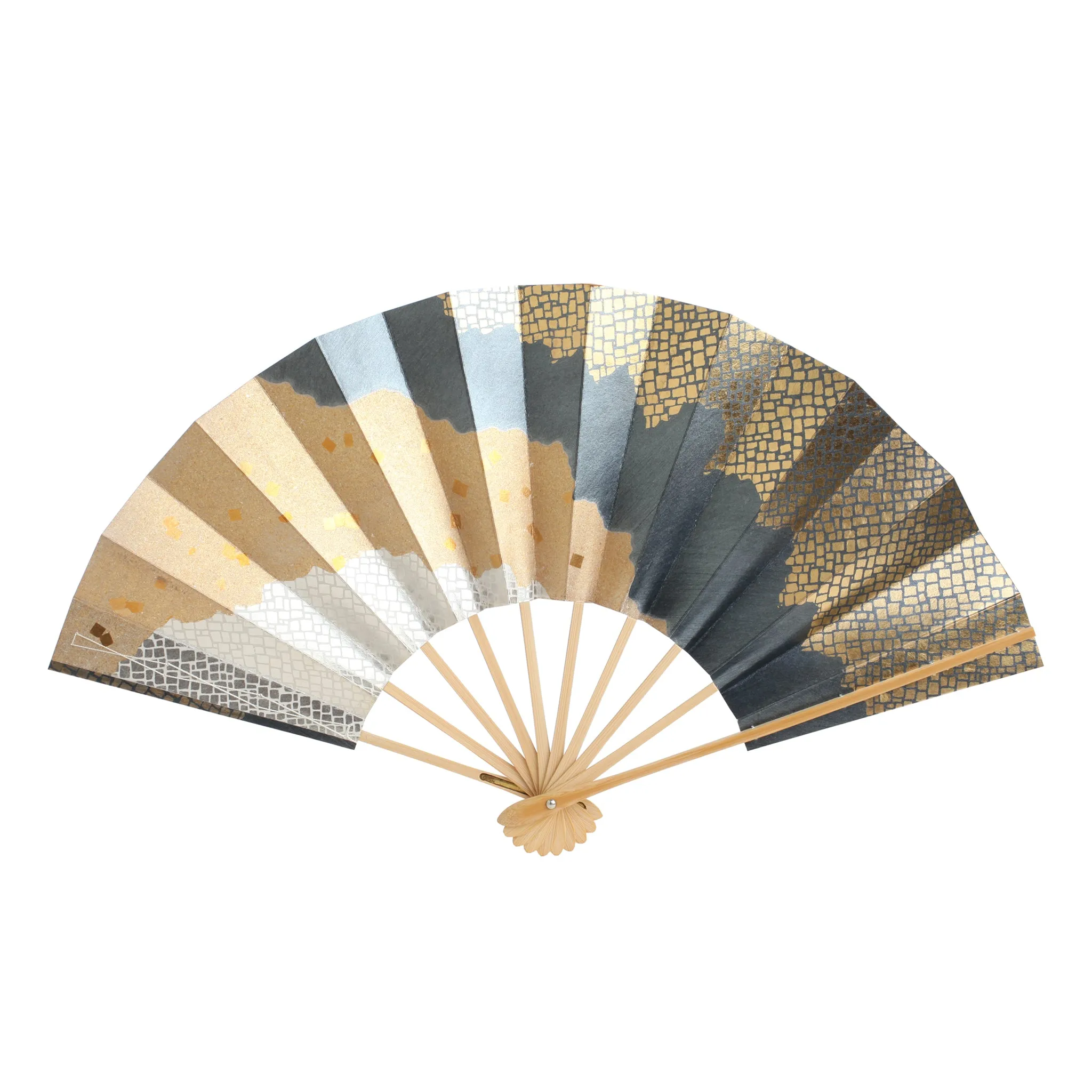 Decorative Fan with Gray and Gold Tones