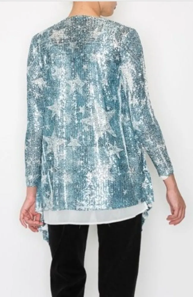 Denim Star Sequin Cardigan
