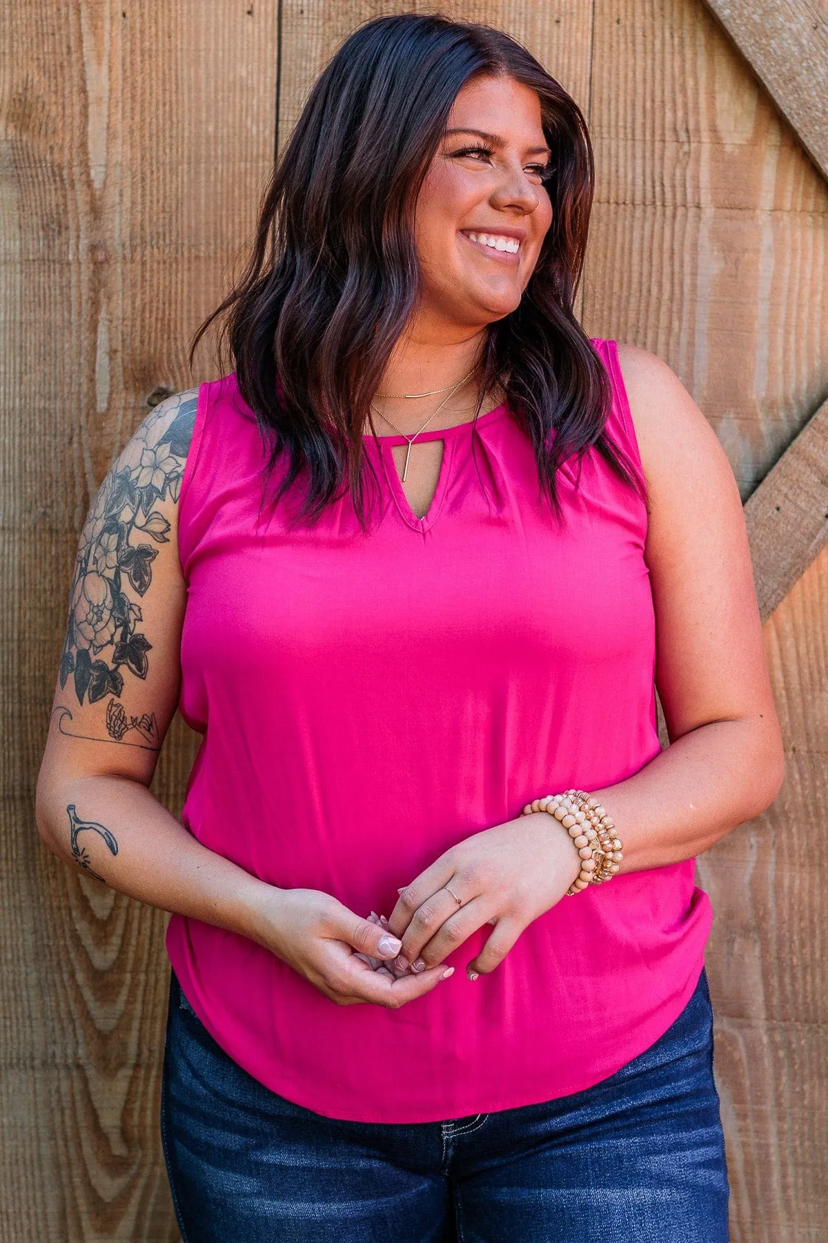 Do Your Best Pleated Tank Top- Hot Pink