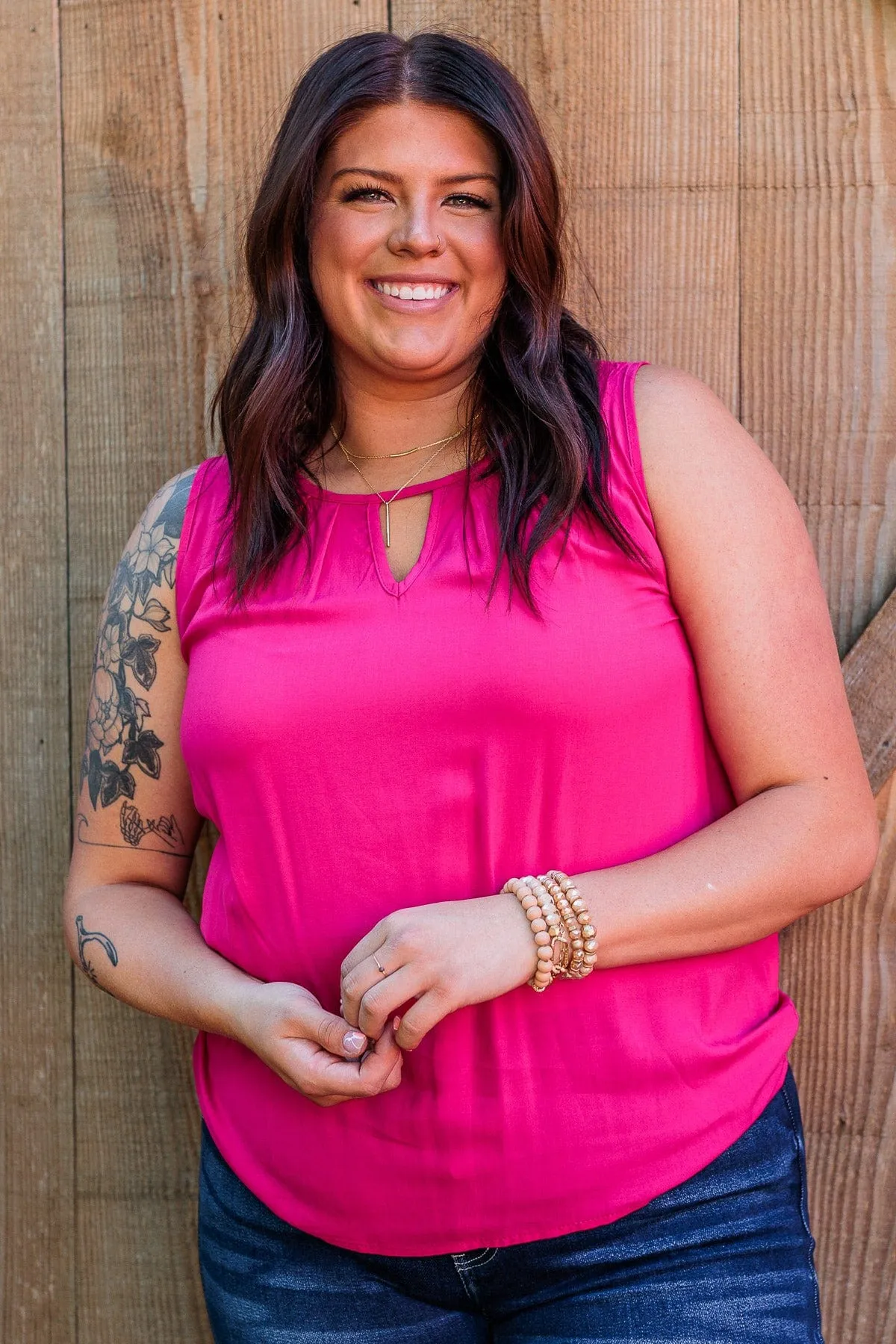 Do Your Best Pleated Tank Top- Hot Pink