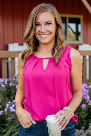 Do Your Best Pleated Tank Top- Hot Pink