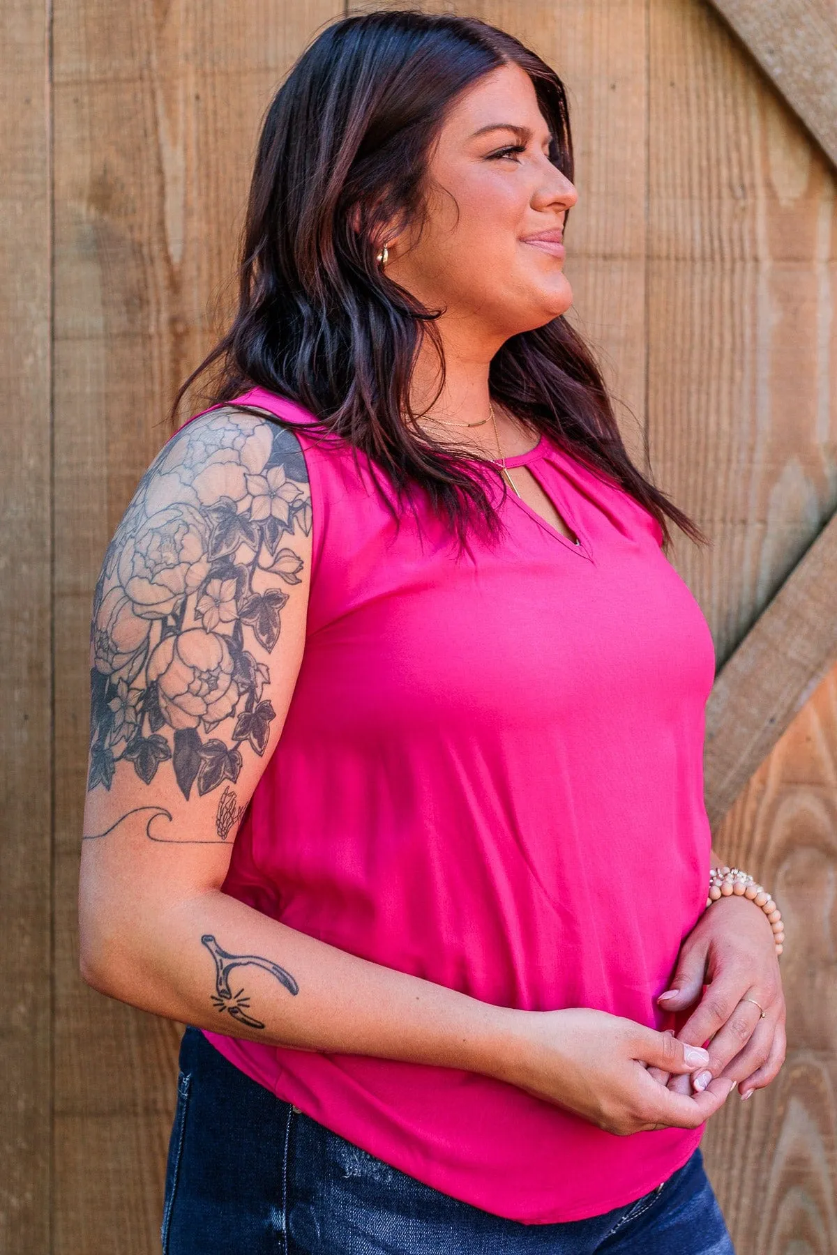 Do Your Best Pleated Tank Top- Hot Pink