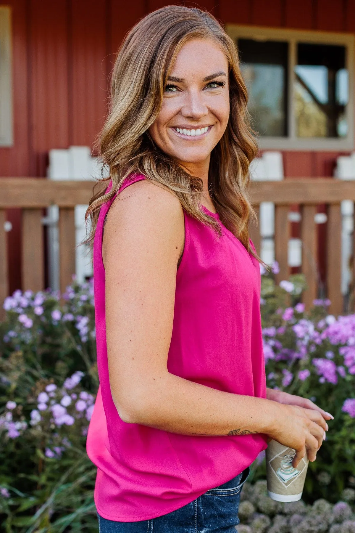Do Your Best Pleated Tank Top- Hot Pink