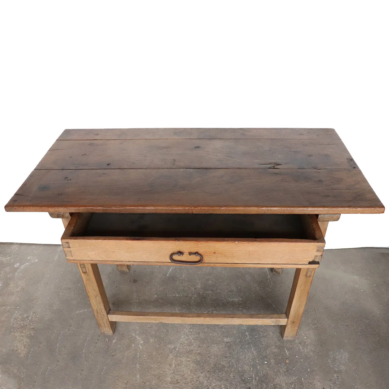 Early Mexican Mesquite One-Drawer Plank Top Work Table