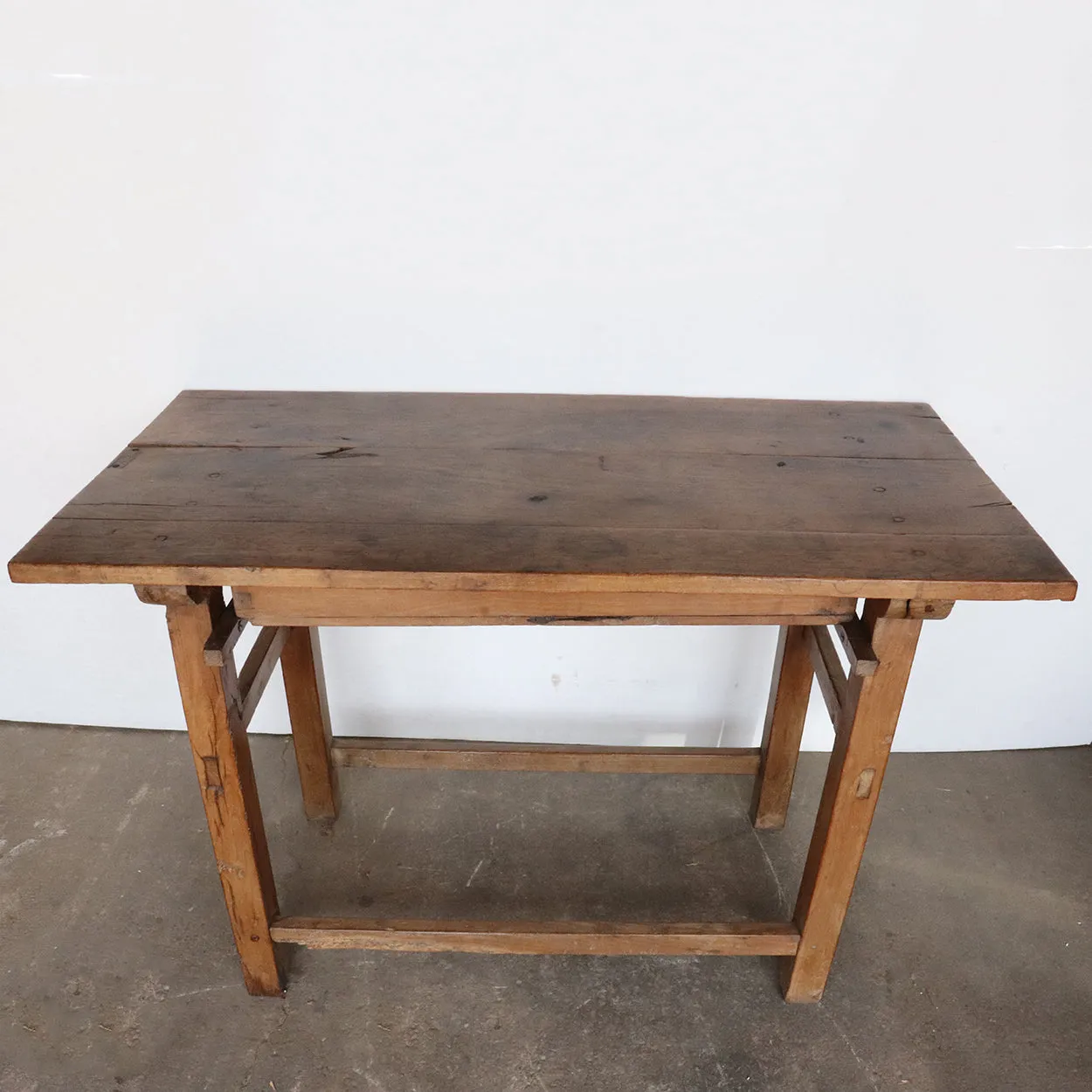 Early Mexican Mesquite One-Drawer Plank Top Work Table