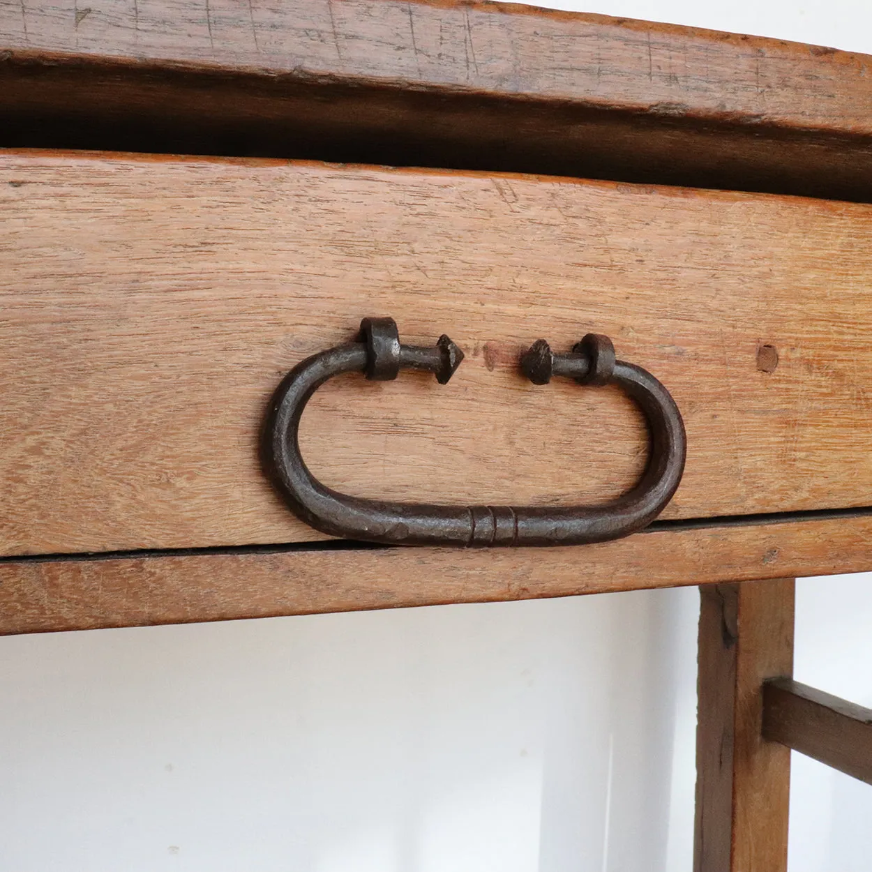 Early Mexican Mesquite One-Drawer Plank Top Work Table