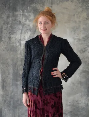 Edwardian Black Looped Ribbon Work Silk Jacket