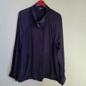 Eileen Fisher Silk Black Crepe De Chin Bomber Jacket Zip Snap Up Size XS